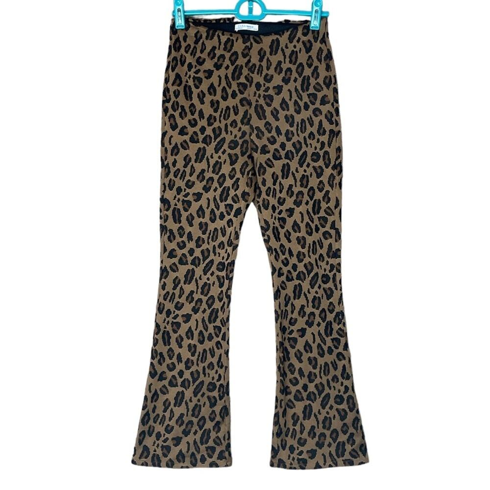 Zara Trafaluc Leopard Print Flare Leg Leggings Size Small